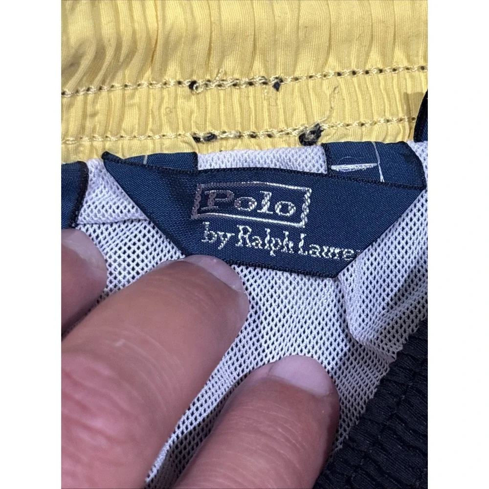 Vintage Polo Ralph Lauren Swim Trunks Men L Large Black Yellow Pony Taiwan